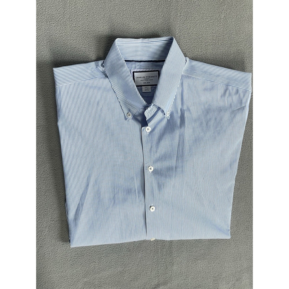Charles Tyrwhitt Pinstripe Dress Shirt Mens Size  Xl Blue Button Down Slim Fit